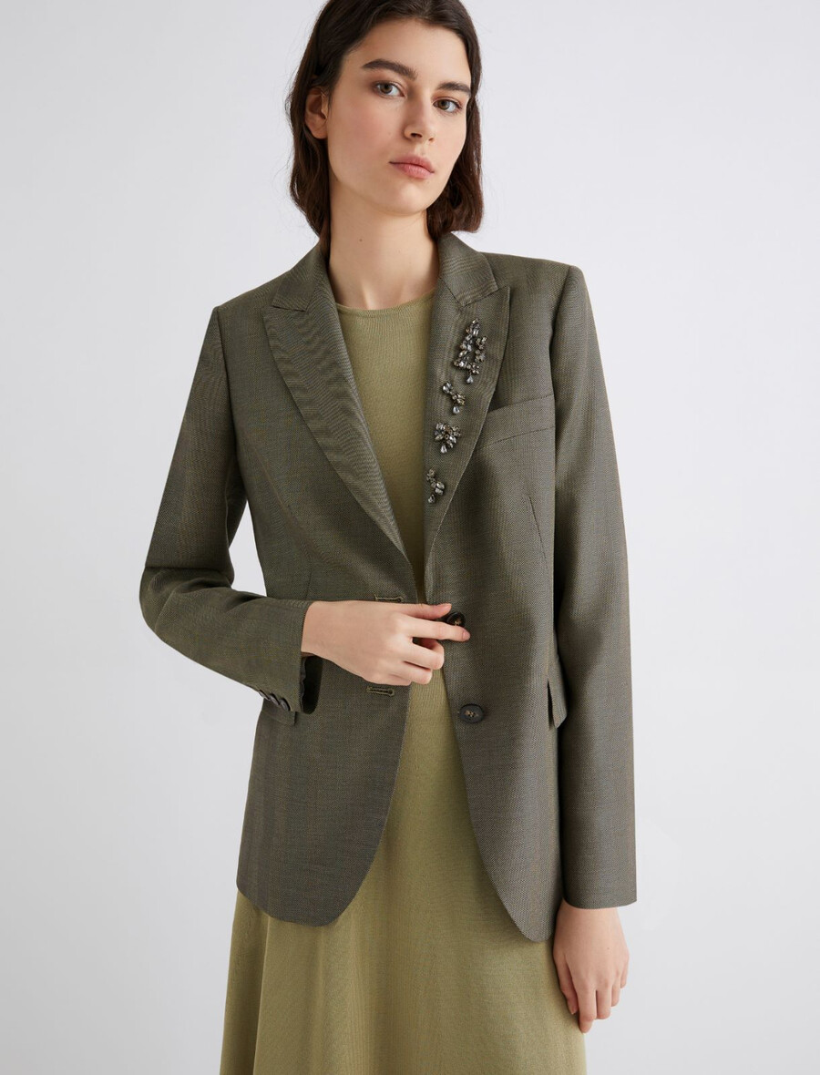fließende twilljacke mit kristallverzierungen - kaki