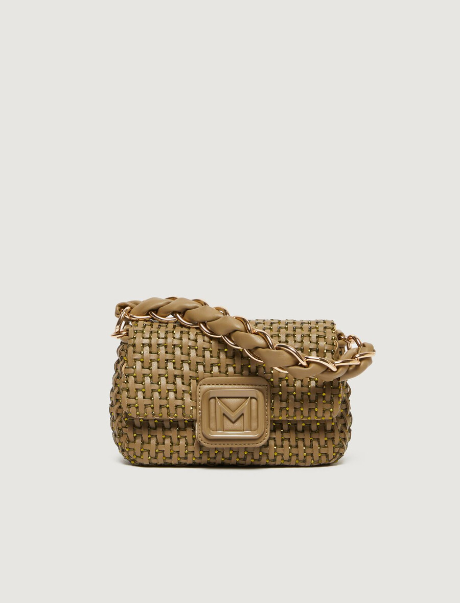 kleine gewebte tasche von le muse mit strasssteinen - kaki