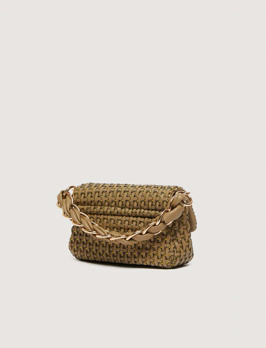 kleine gewebte tasche von le muse mit strasssteinen - kaki