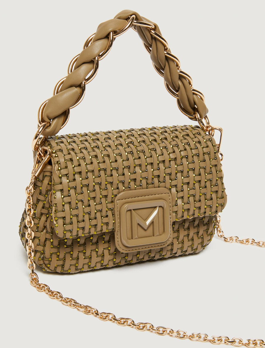 kleine gewebte tasche von le muse mit strasssteinen - kaki