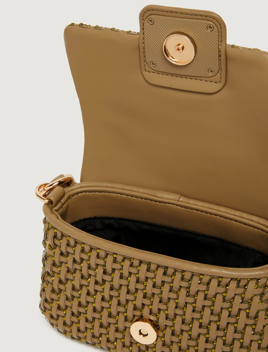 kleine gewebte tasche von le muse mit strasssteinen - kaki