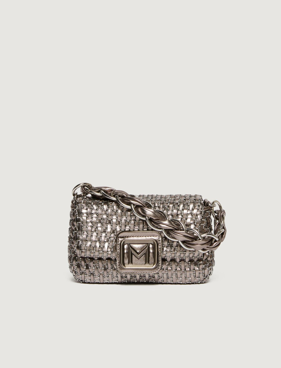 kleine gewebte tasche von le muse mit strasssteinen – silber