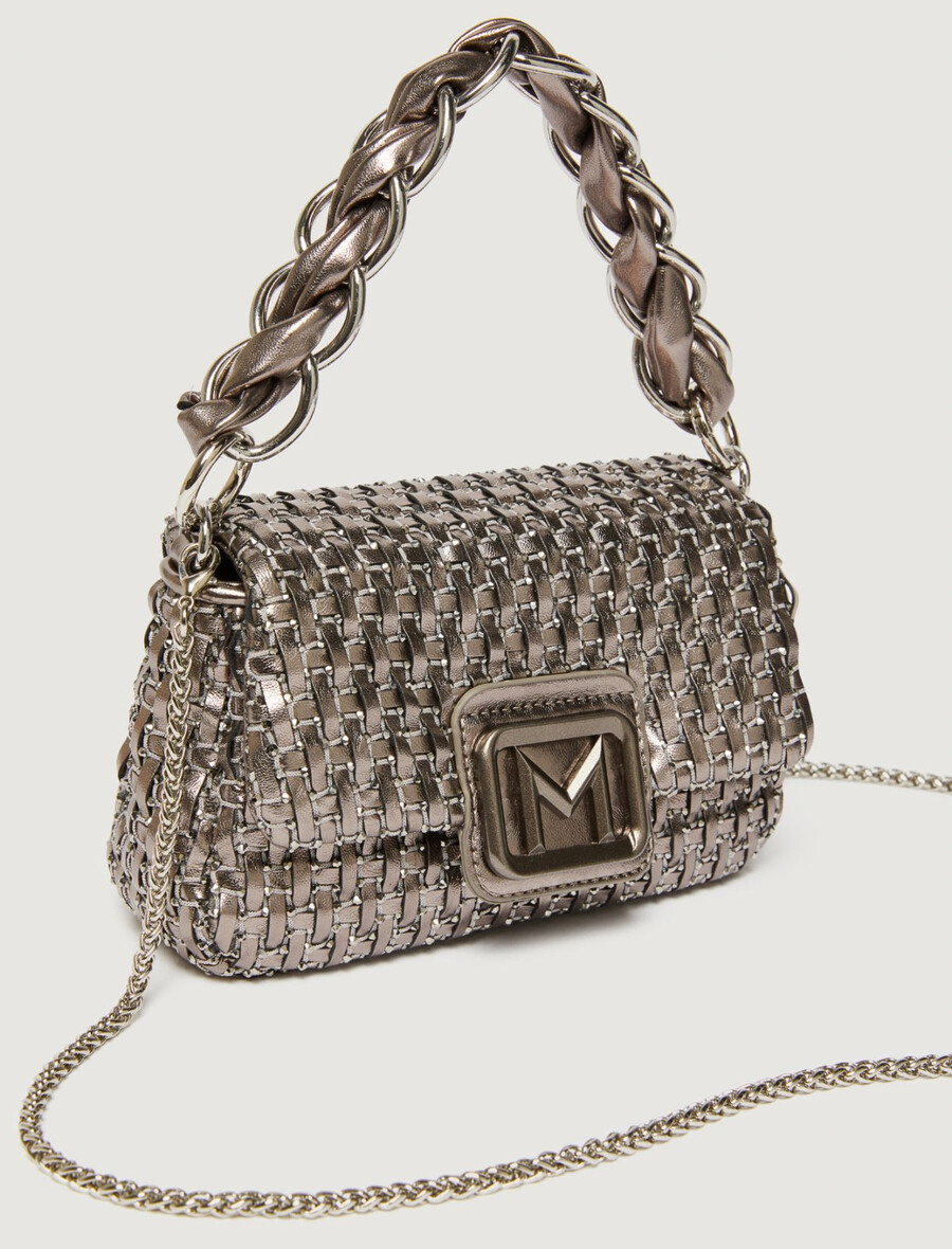 kleine gewebte tasche von le muse mit strasssteinen – silber