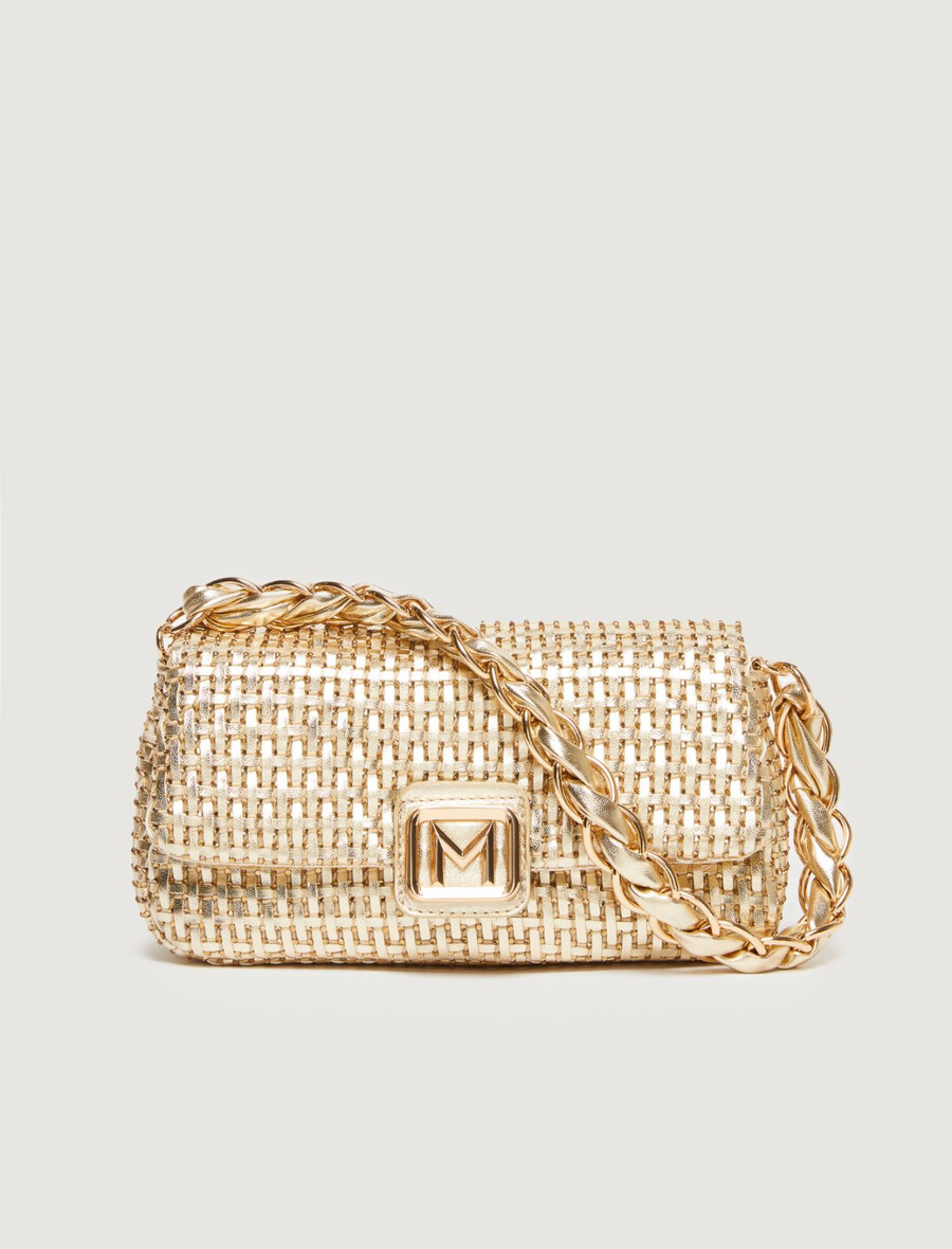 le muse mittelgroße gewebte tasche mit strasssteinen – gold