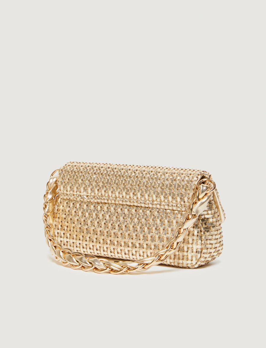 le muse mittelgroße gewebte tasche mit strasssteinen – gold