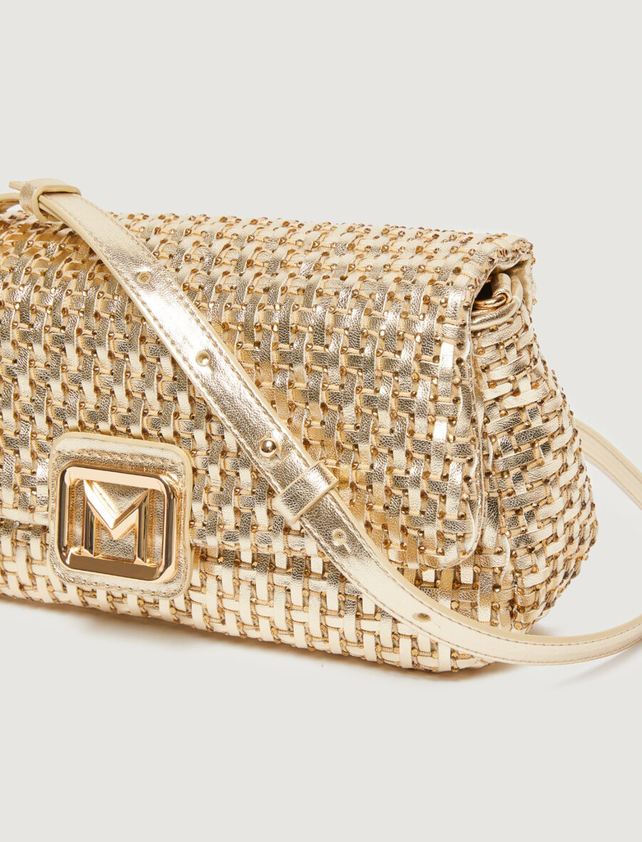 le muse mittelgroße gewebte tasche mit strasssteinen – gold