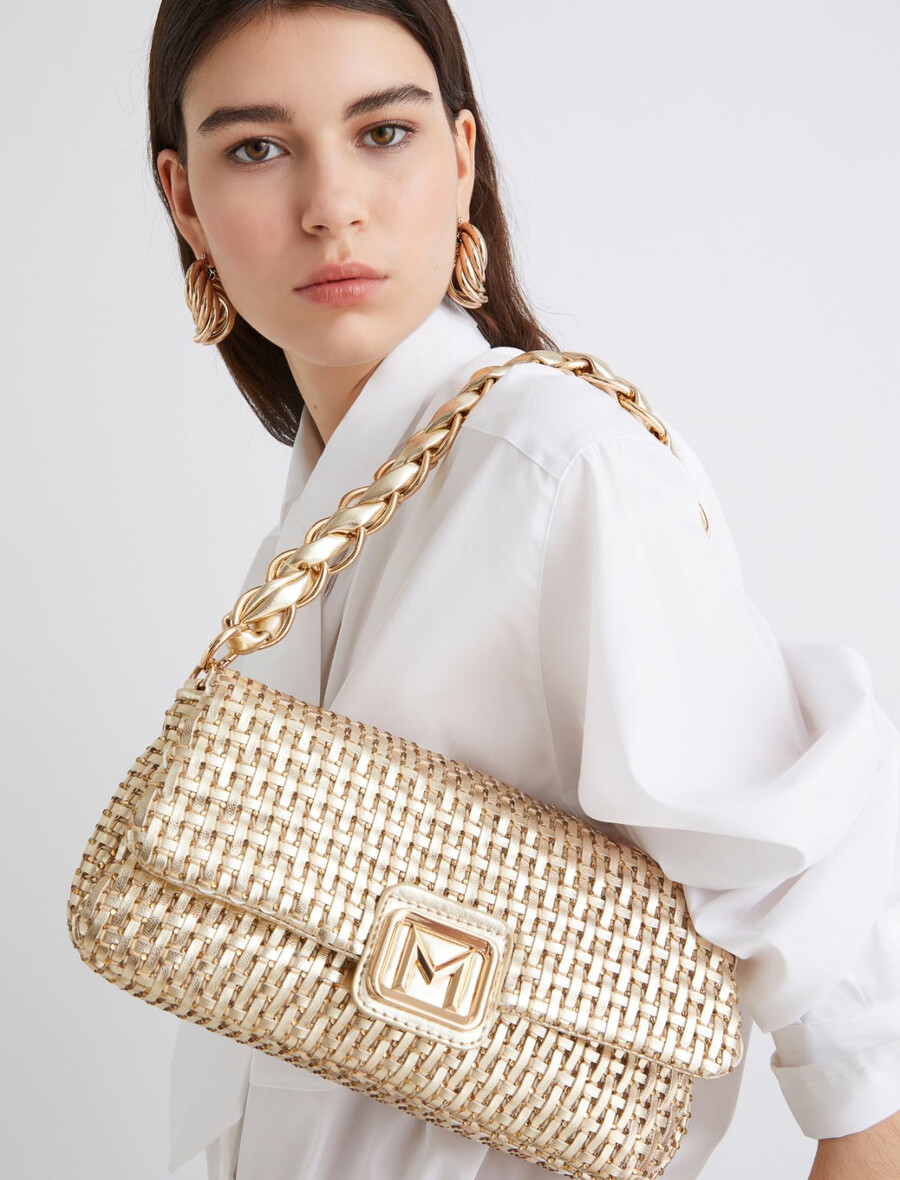 le muse mittelgroße gewebte tasche mit strasssteinen – gold