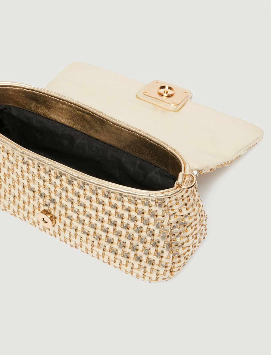 le muse mittelgroße gewebte tasche mit strasssteinen – gold