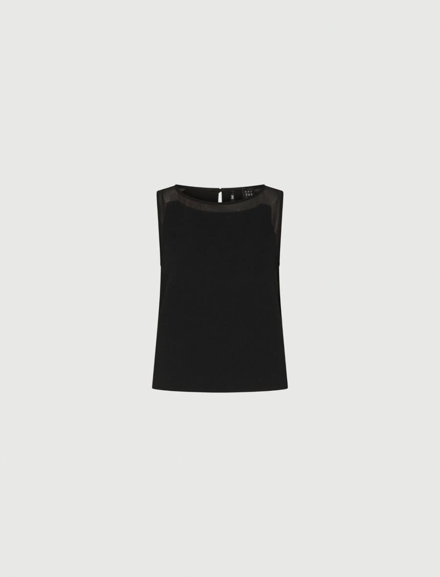 Ärmelloses satin-top von envers – schwarz