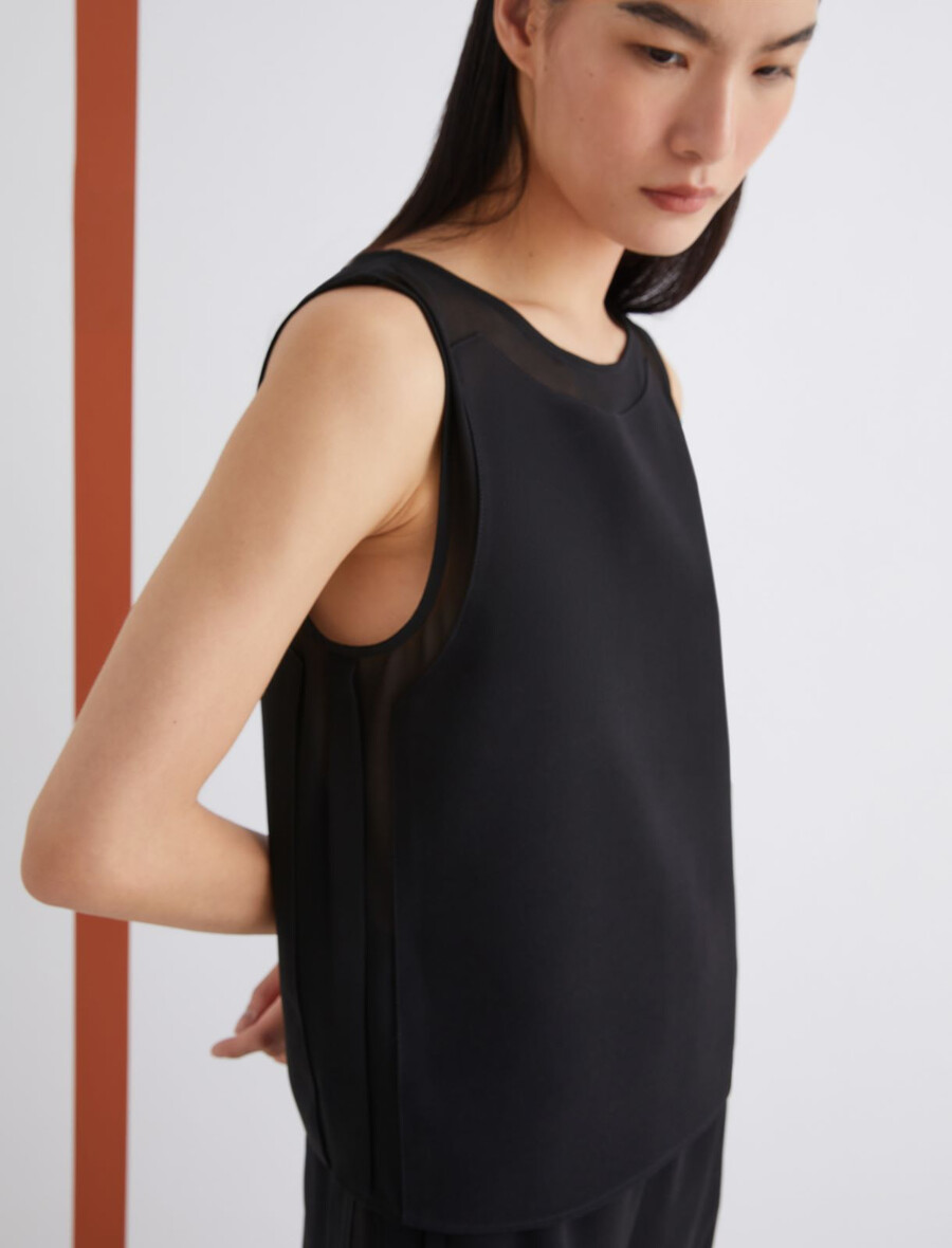 Ärmelloses satin-top von envers – schwarz