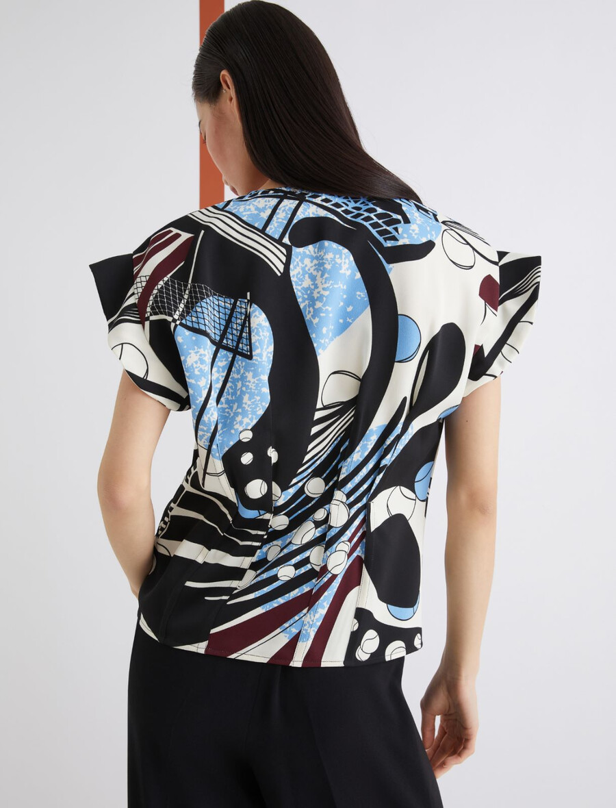 bedruckte satinbluse - wolle weiss