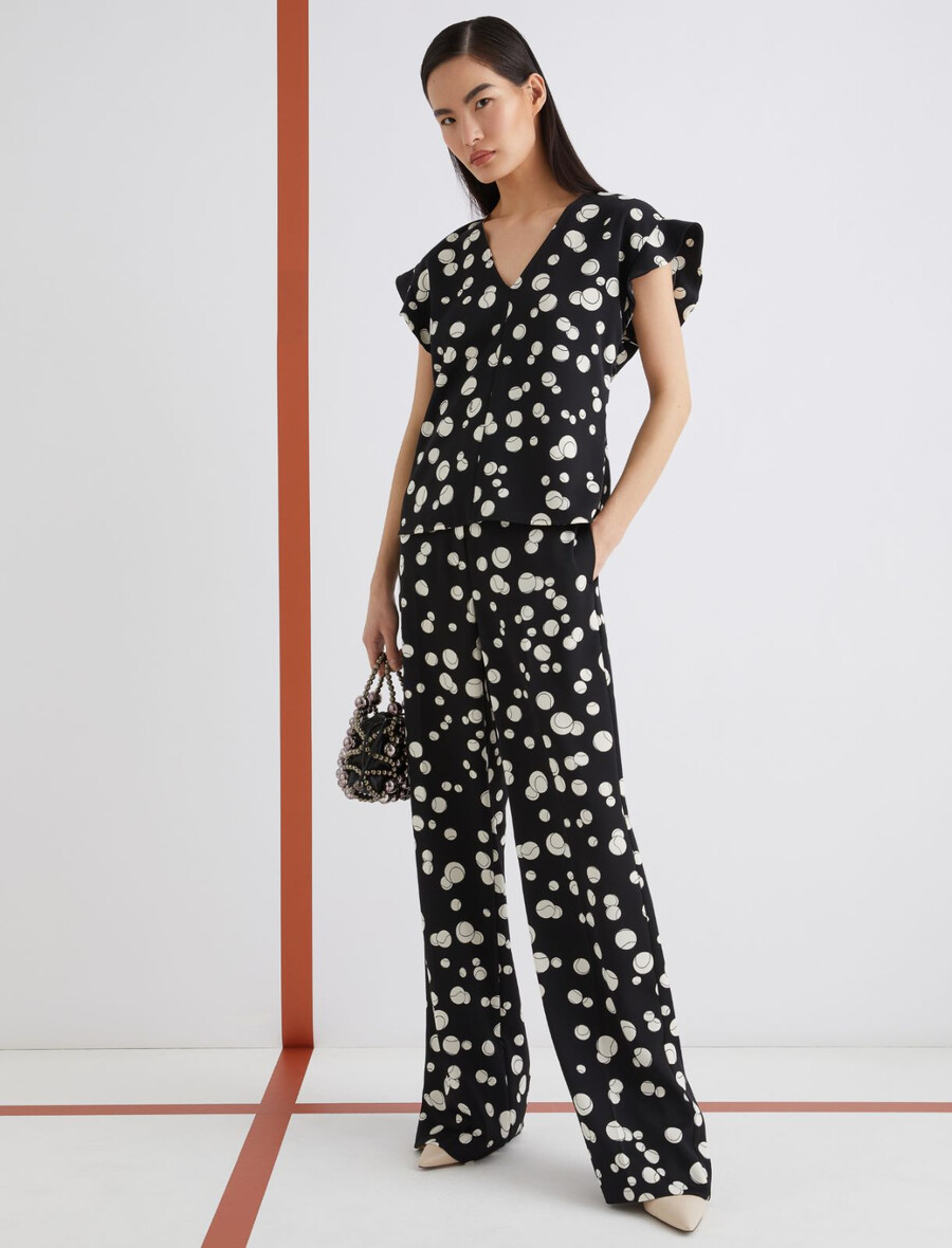 bedruckte satinbluse – schwarz