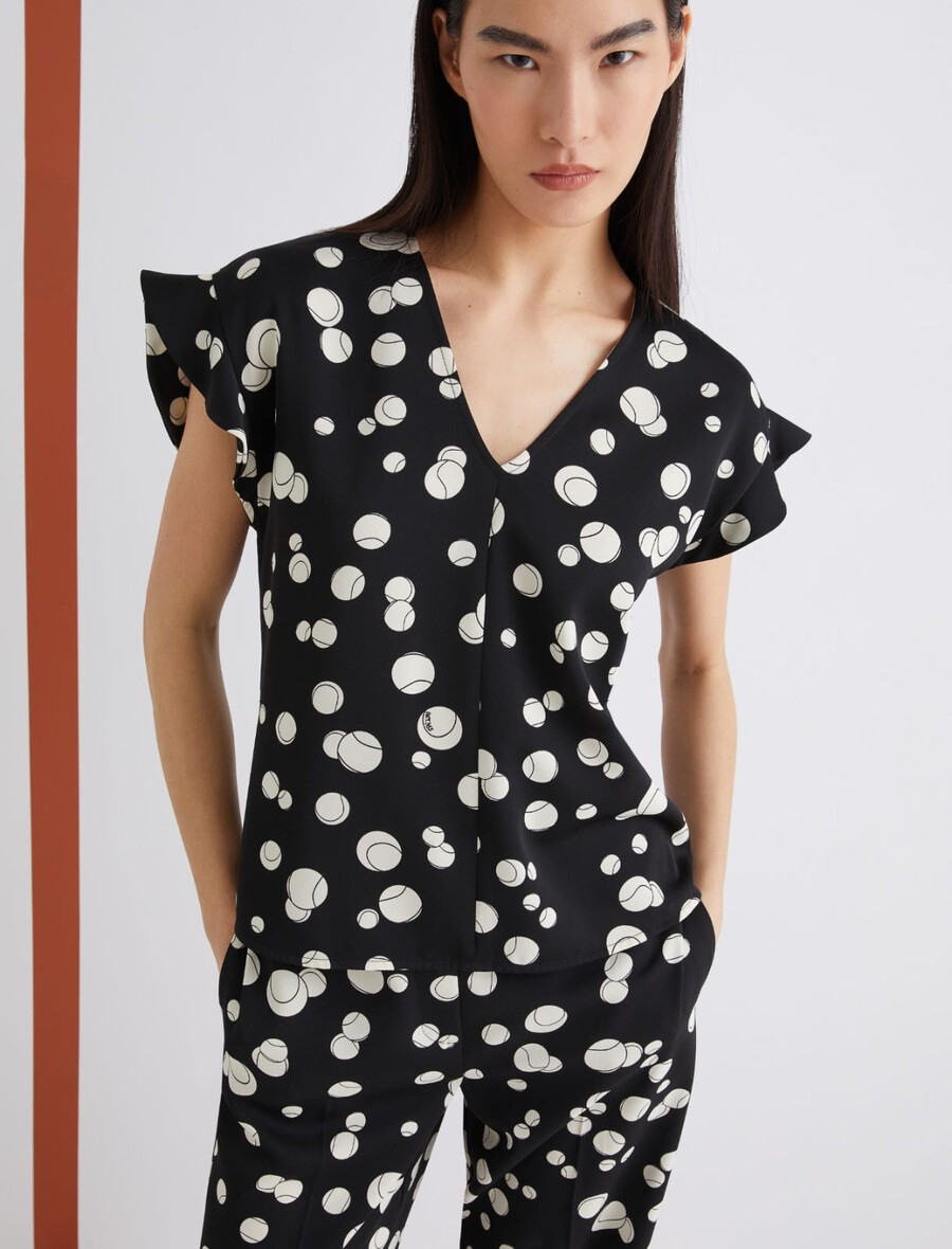 bedruckte satinbluse – schwarz
