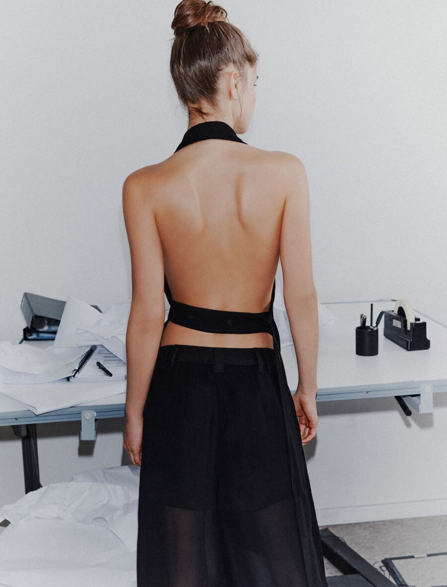 Ärmelloses blazer-top – schwarz