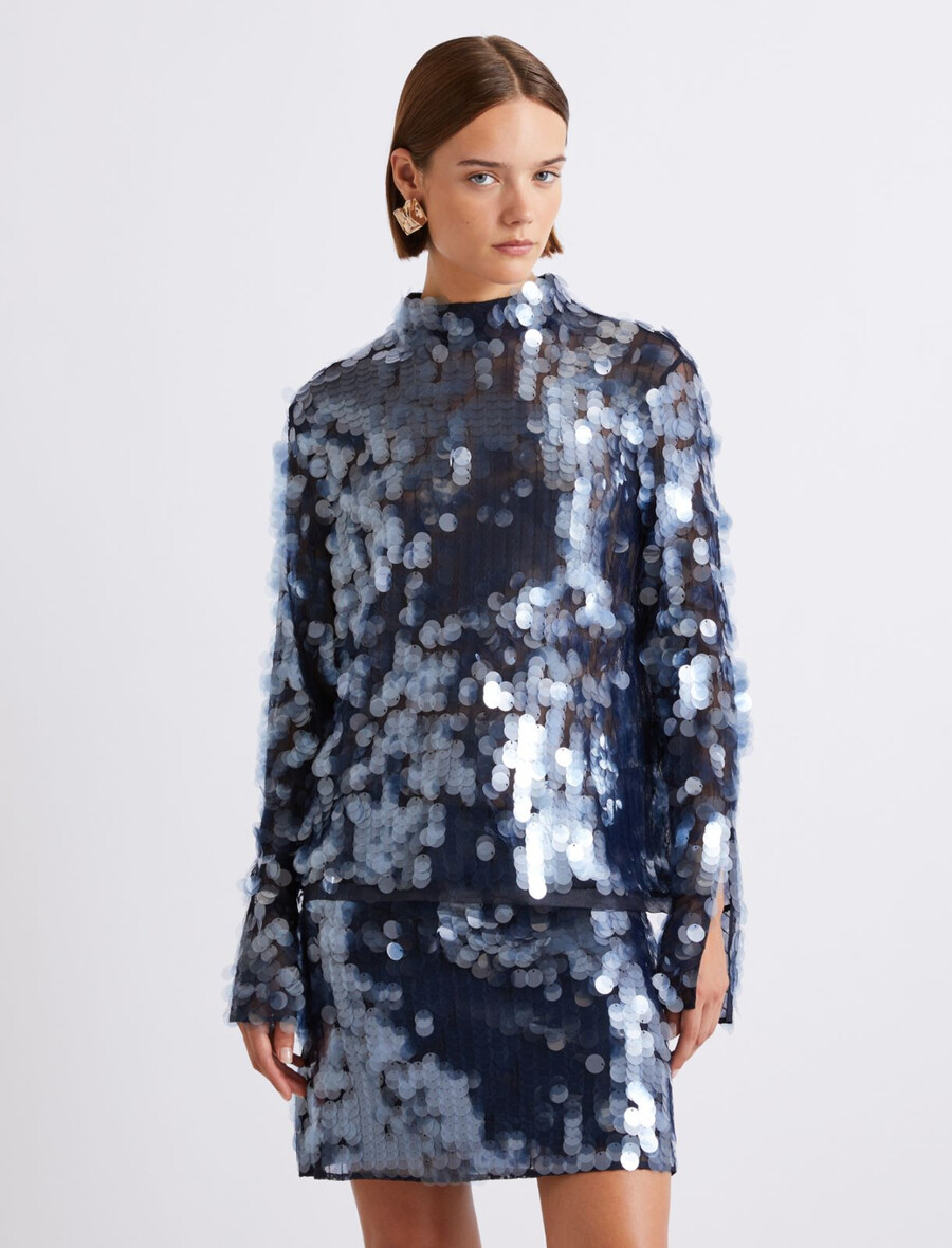 paillettenbluse - marineblau