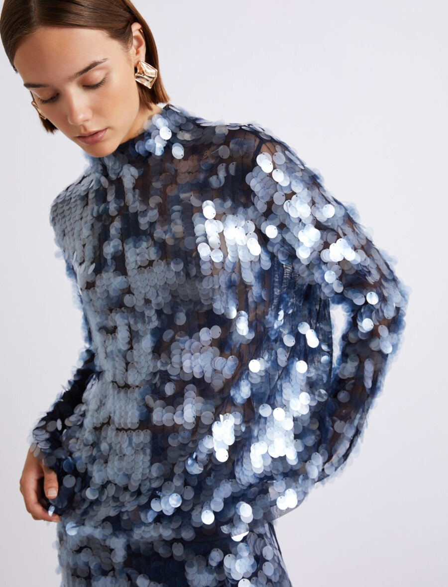 paillettenbluse - marineblau