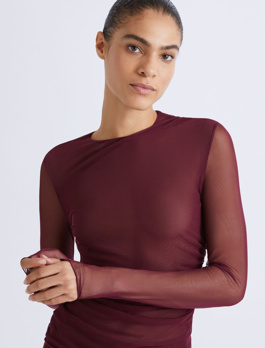 doppelseitiges tüll-t-shirt - bordeaux