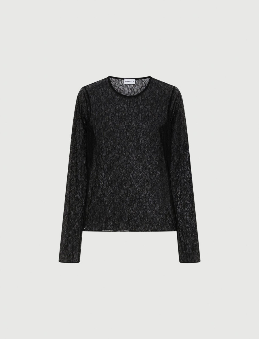 stretch-spitzen-t-shirt – schwarz