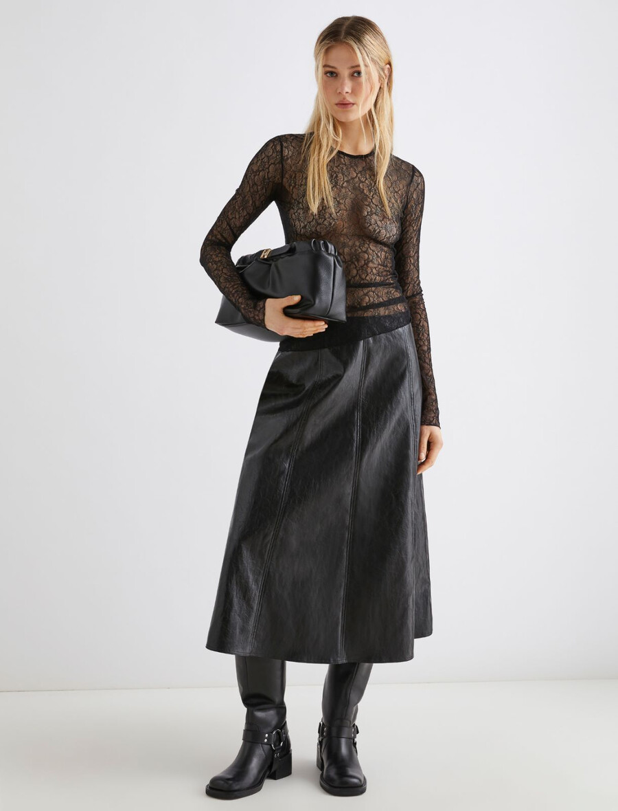 stretch-spitzen-t-shirt – schwarz