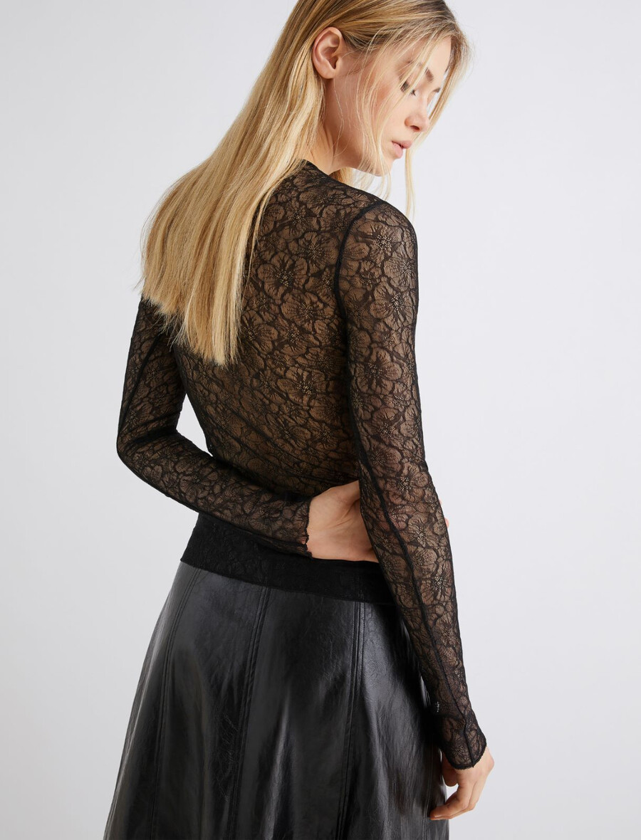 stretch-spitzen-t-shirt – schwarz