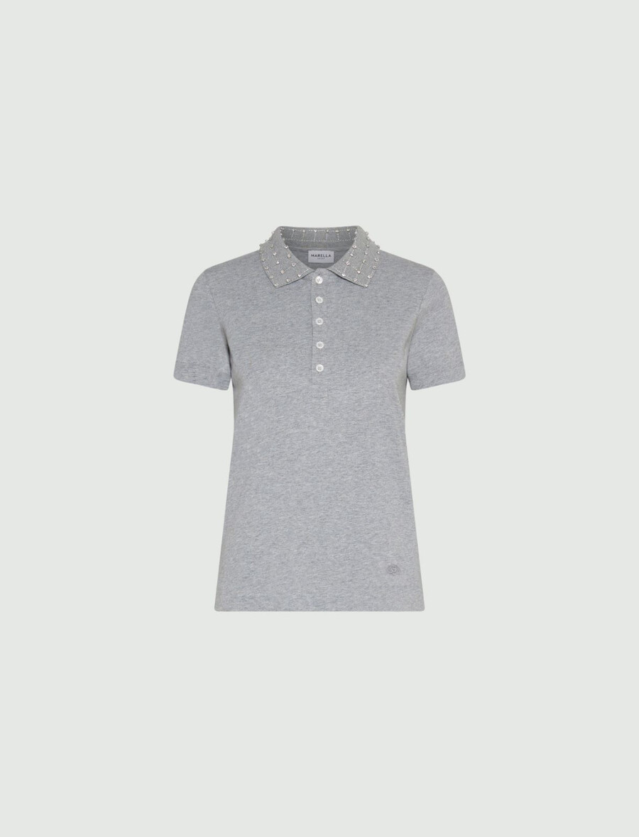 strass-poloshirt – grau