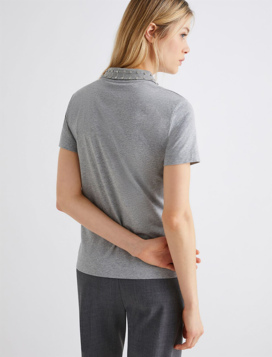 strass-poloshirt – grau