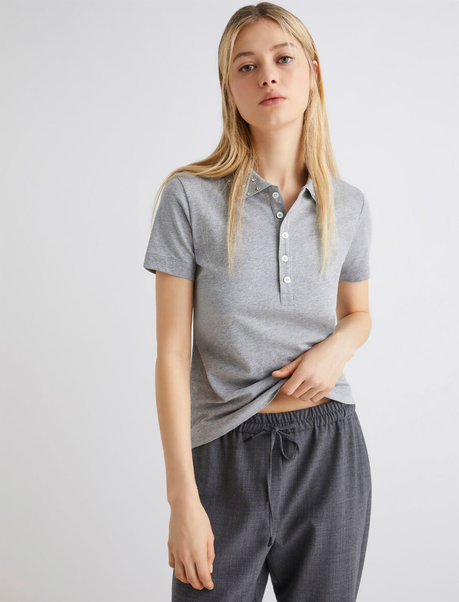 strass-poloshirt – grau