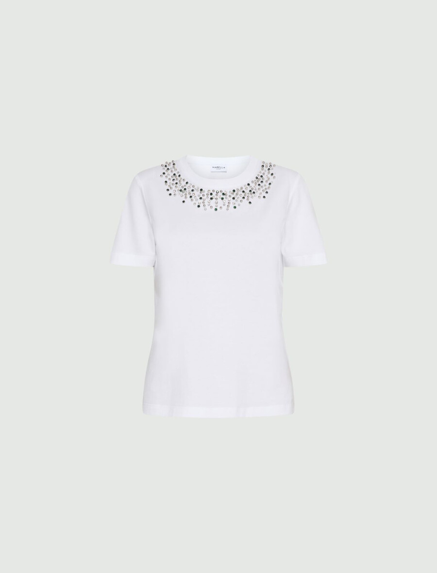 t-shirt mit schmuckdetails – optisches weiss