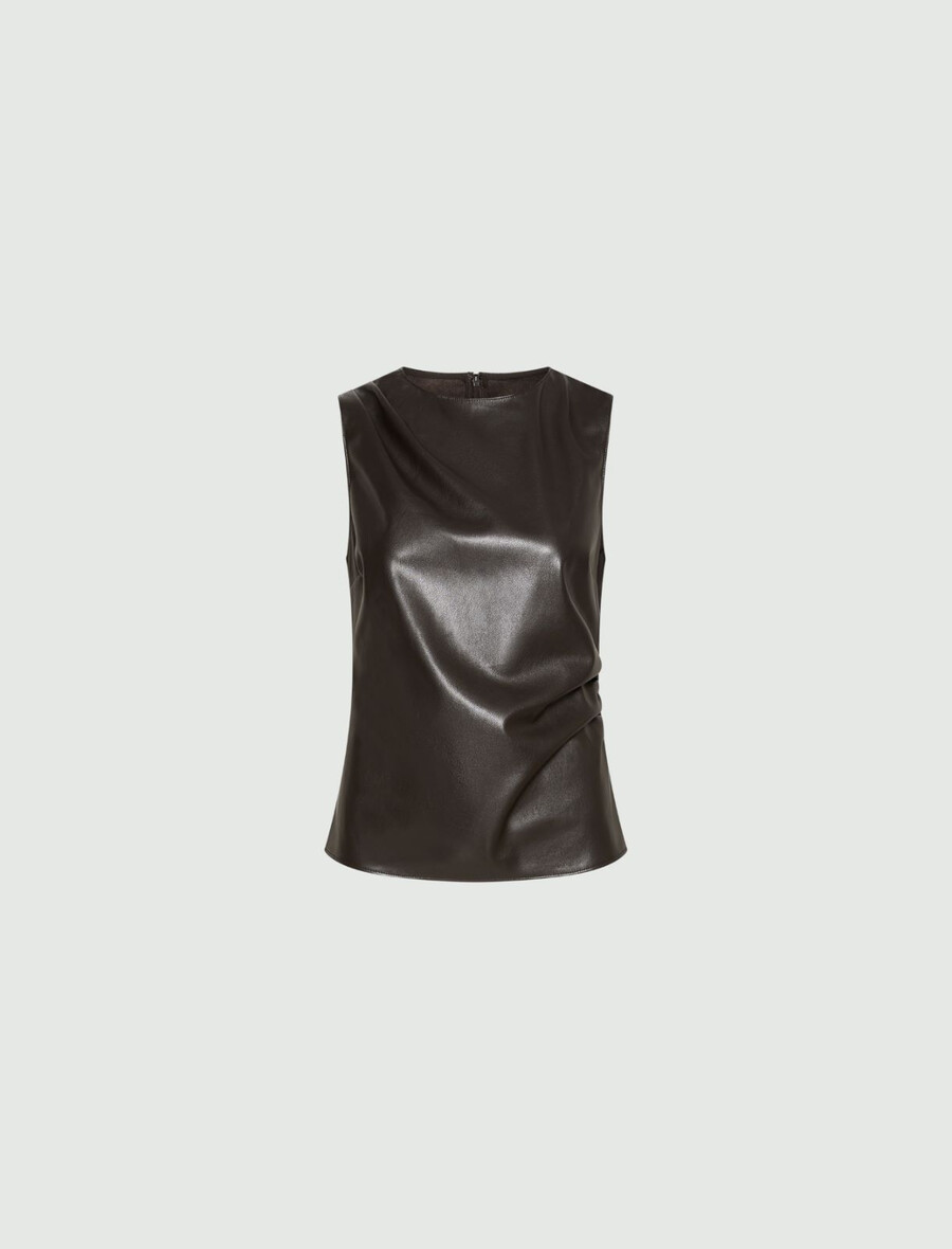 Ärmelloses beschichtetes jersey-top – dunkelbraun
