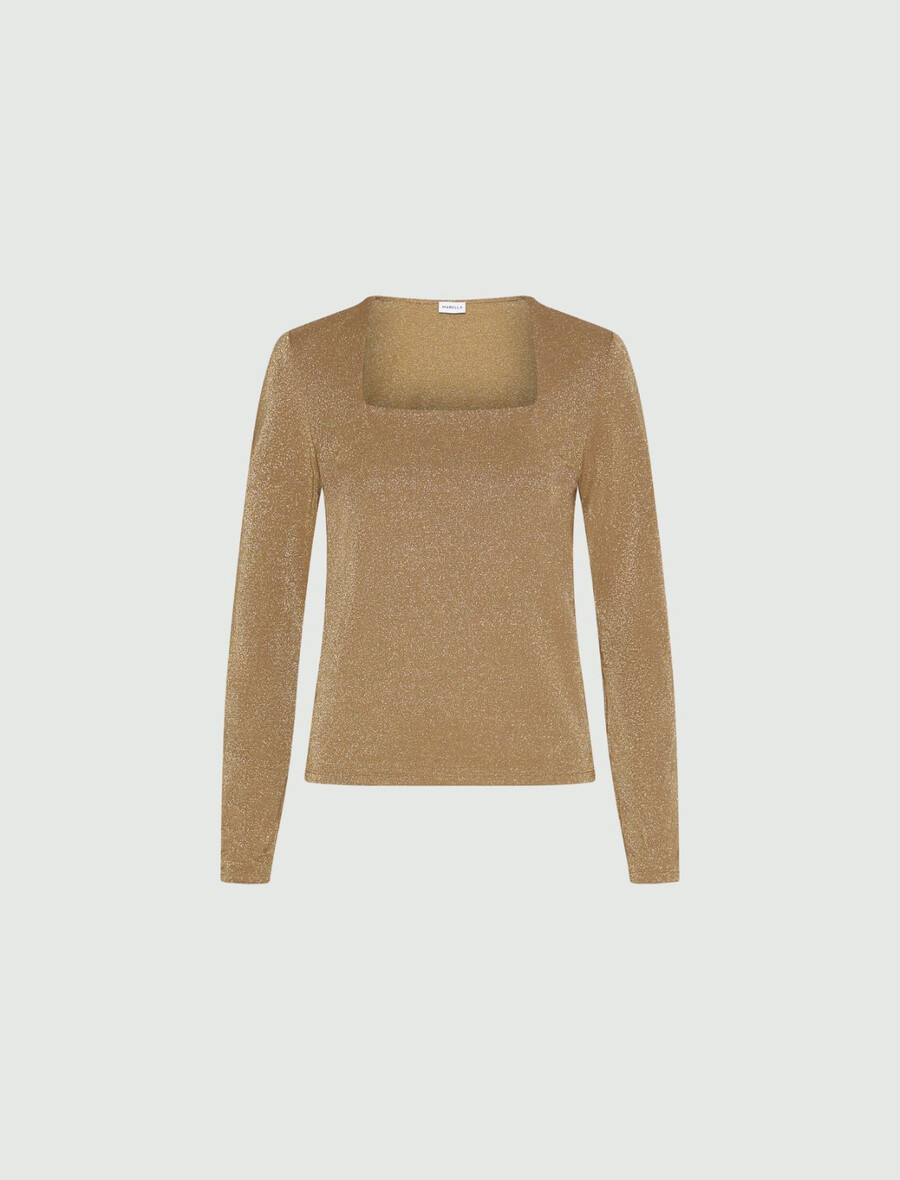 viskose-t-shirt mit lurex-verzierung – gold