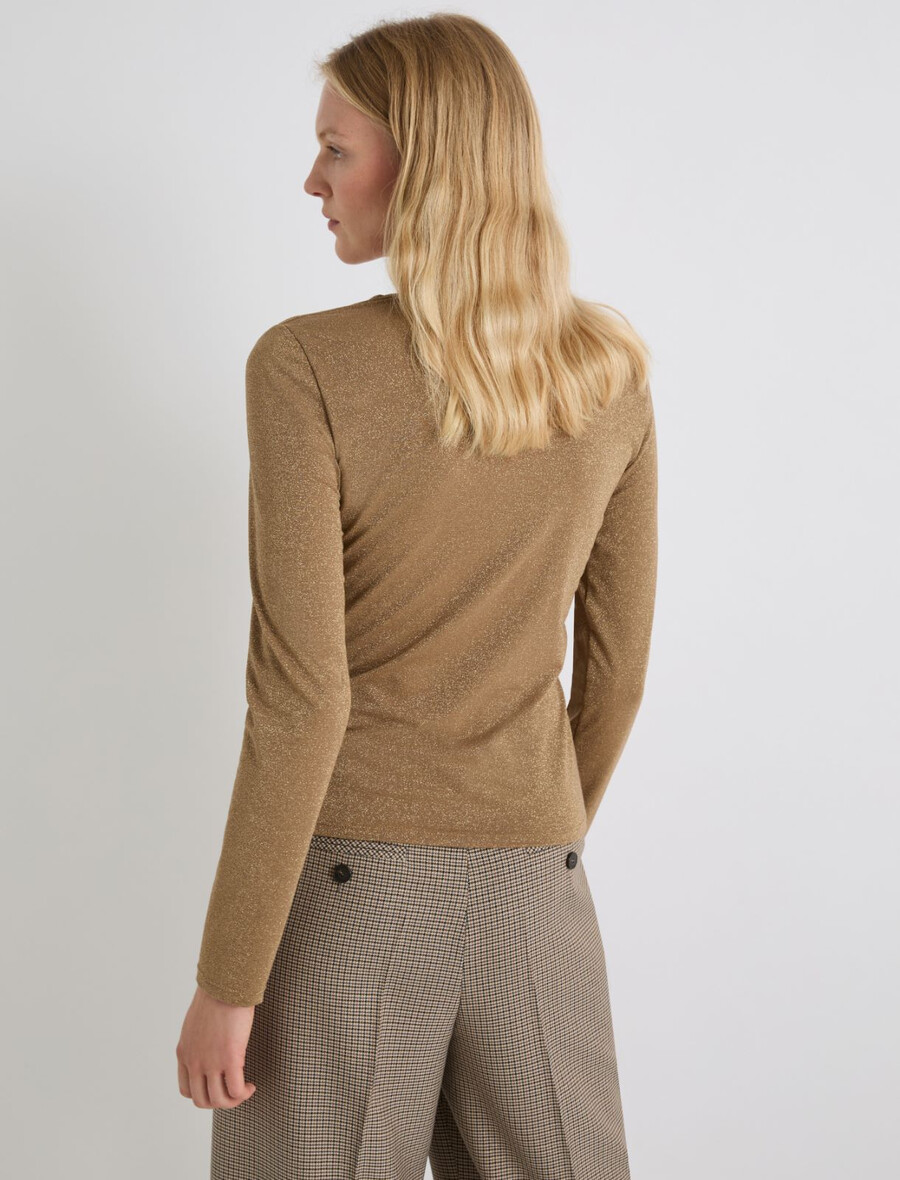 viskose-t-shirt mit lurex-verzierung – gold