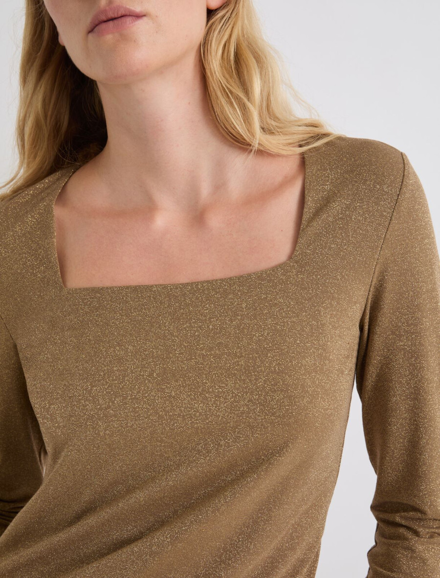 viskose-t-shirt mit lurex-verzierung – gold