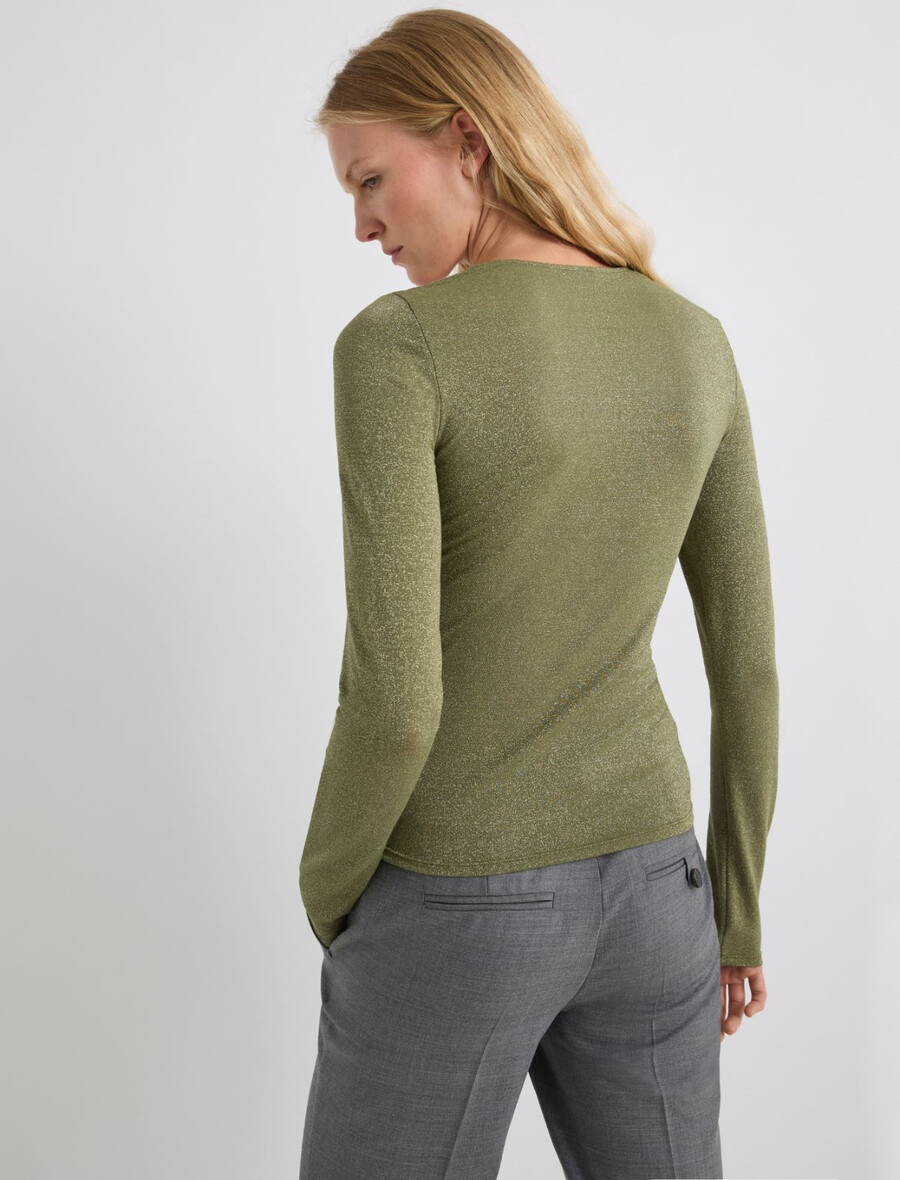viskose-t-shirt mit lurex-verzierung – grÜn