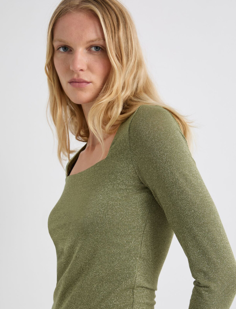 viskose-t-shirt mit lurex-verzierung – grÜn