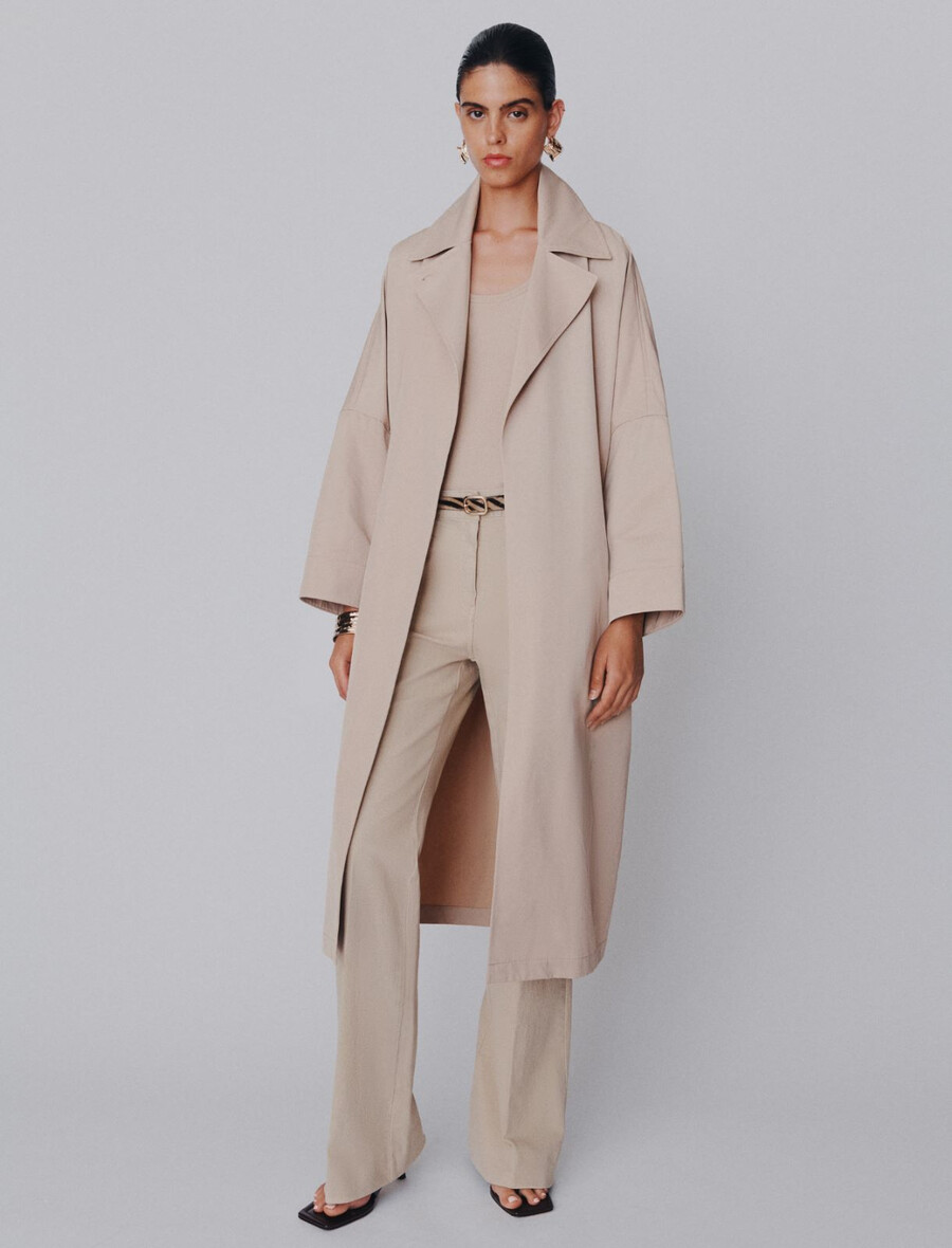weite stretch-baumwollhose - beige
