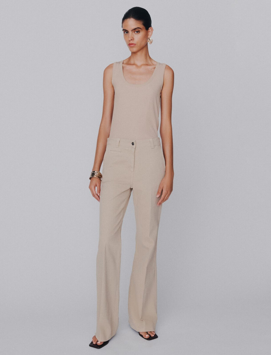 weite stretch-baumwollhose - beige