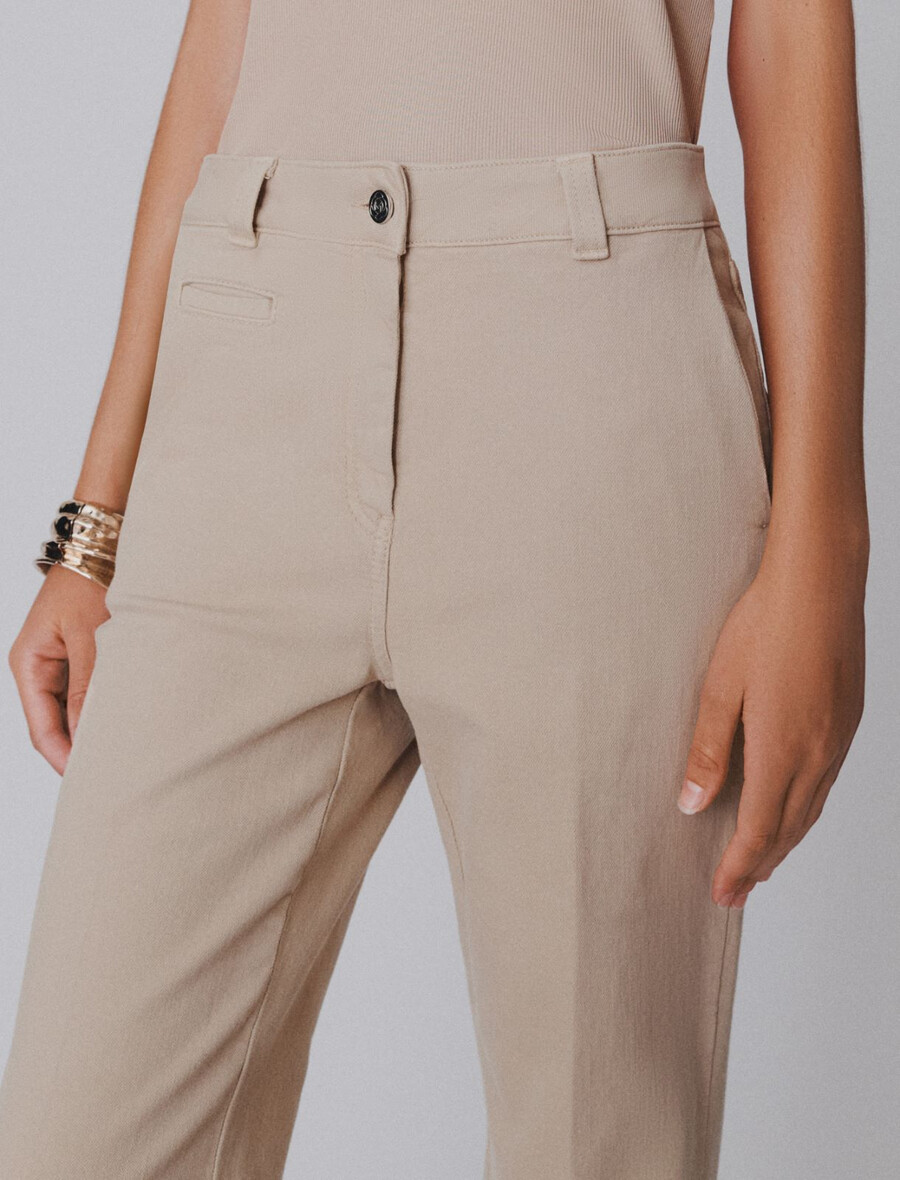 weite stretch-baumwollhose - beige