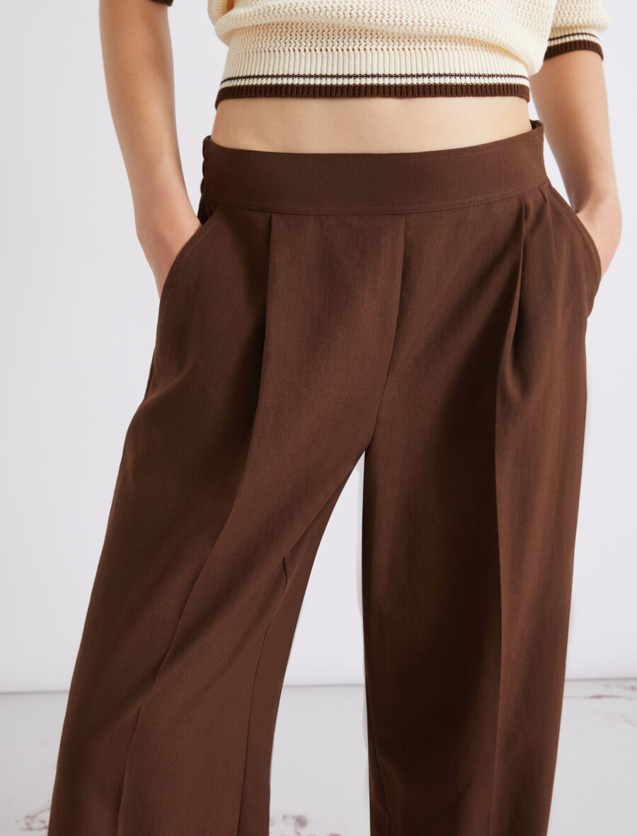 hose aus gewaschenem leinenmischgewebe - braun