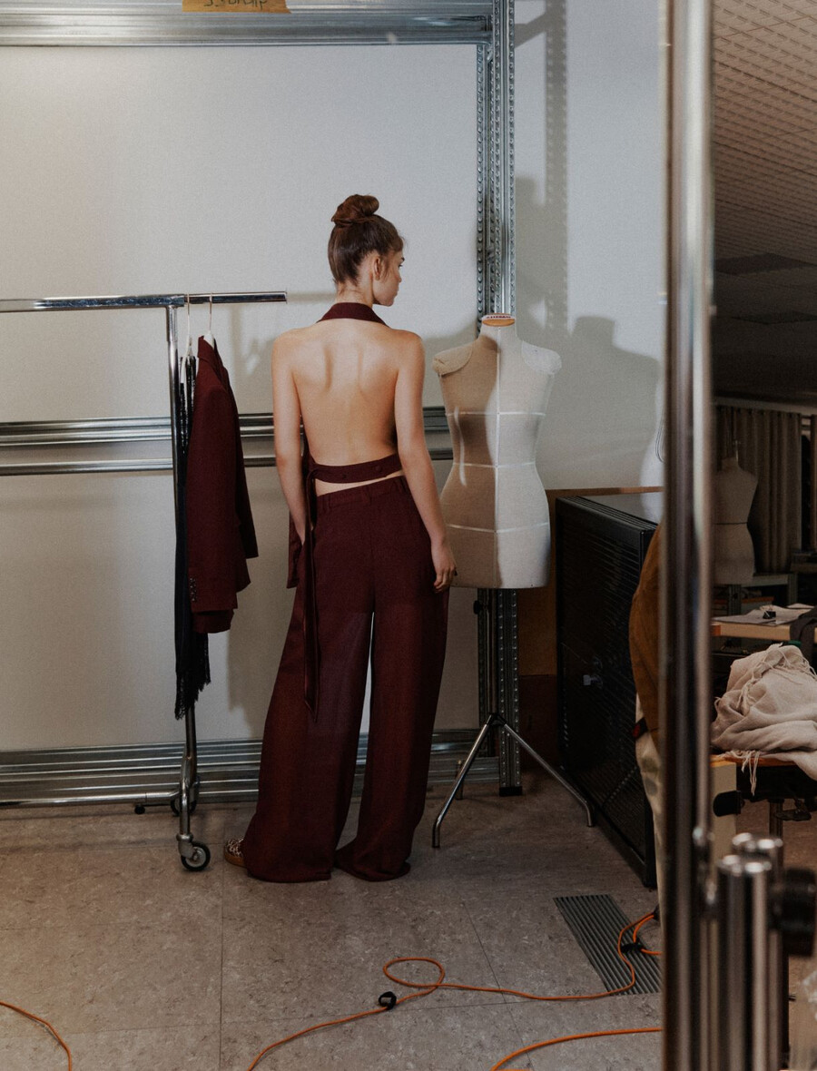 doppelte georgette-hose - bordeaux