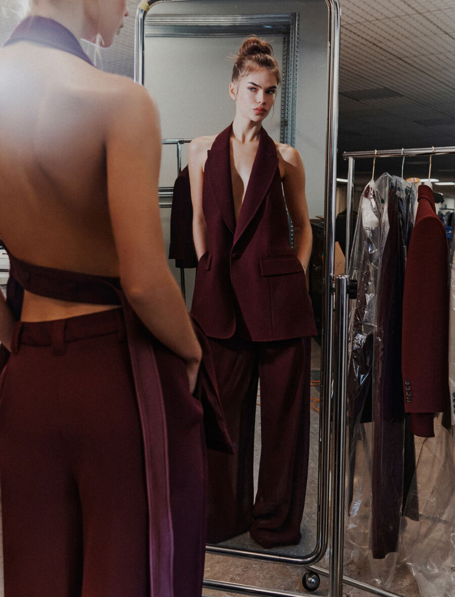 doppelte georgette-hose - bordeaux