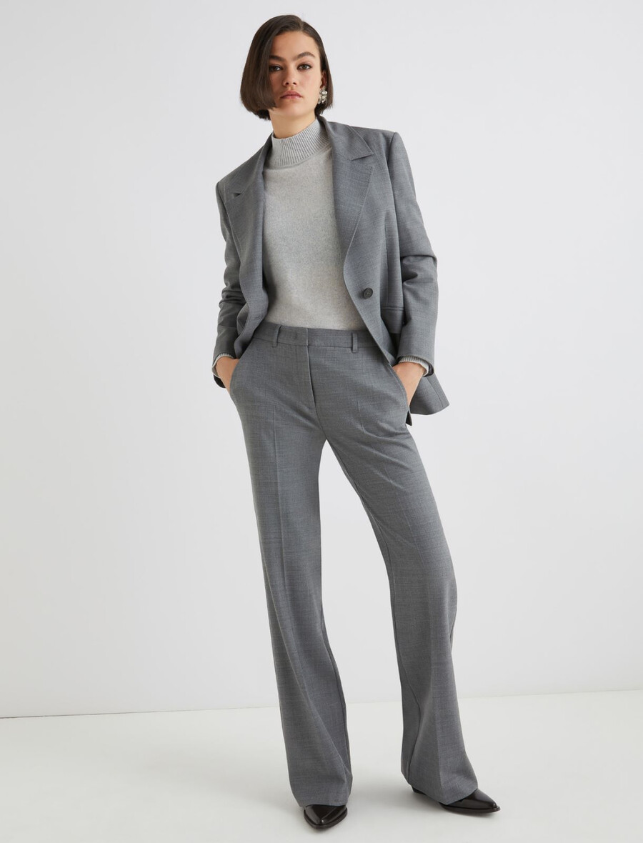 ausgestellte stretch-hose aus wollmischgewebe – melange grau