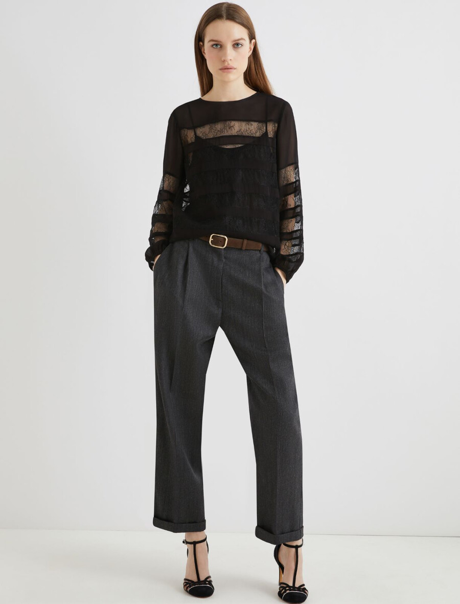 lässig geschnittene wollhose - grau