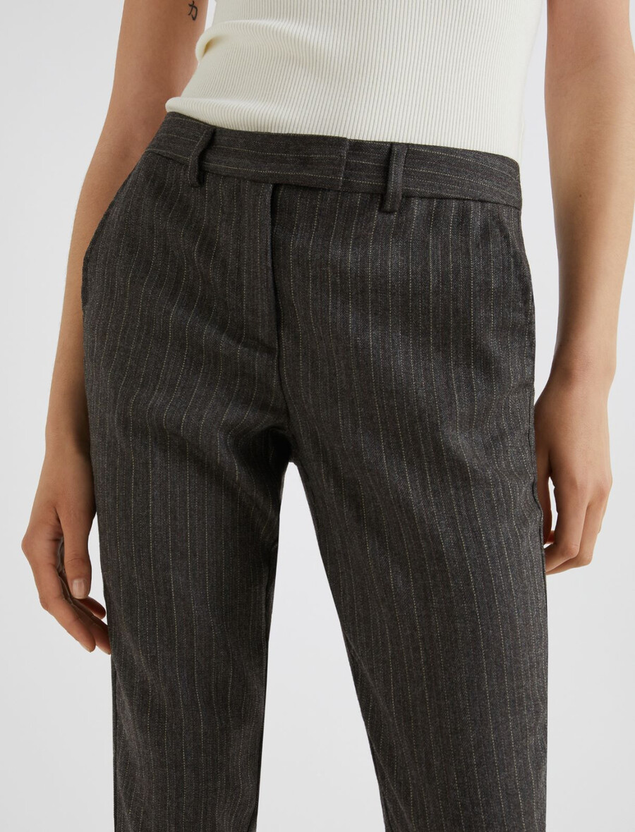 schmal geschnittene leichte wollhose - braun