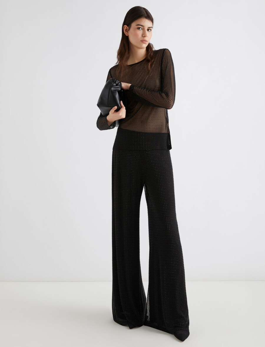 jerseyhose mit strassbesatz – schwarz