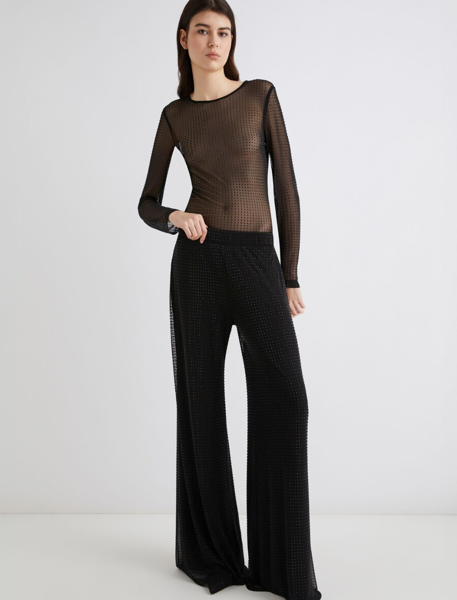 jerseyhose mit strassbesatz – schwarz