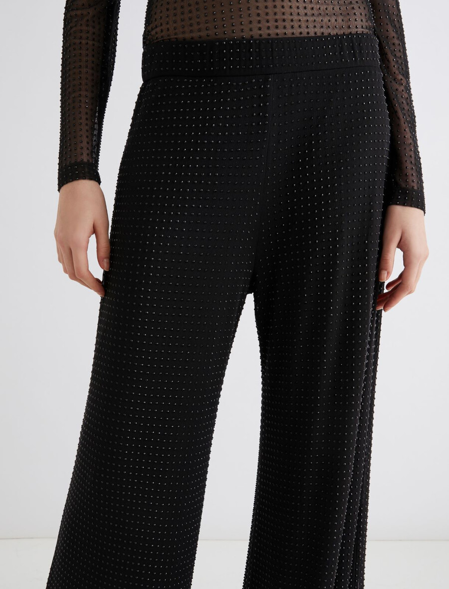 jerseyhose mit strassbesatz – schwarz