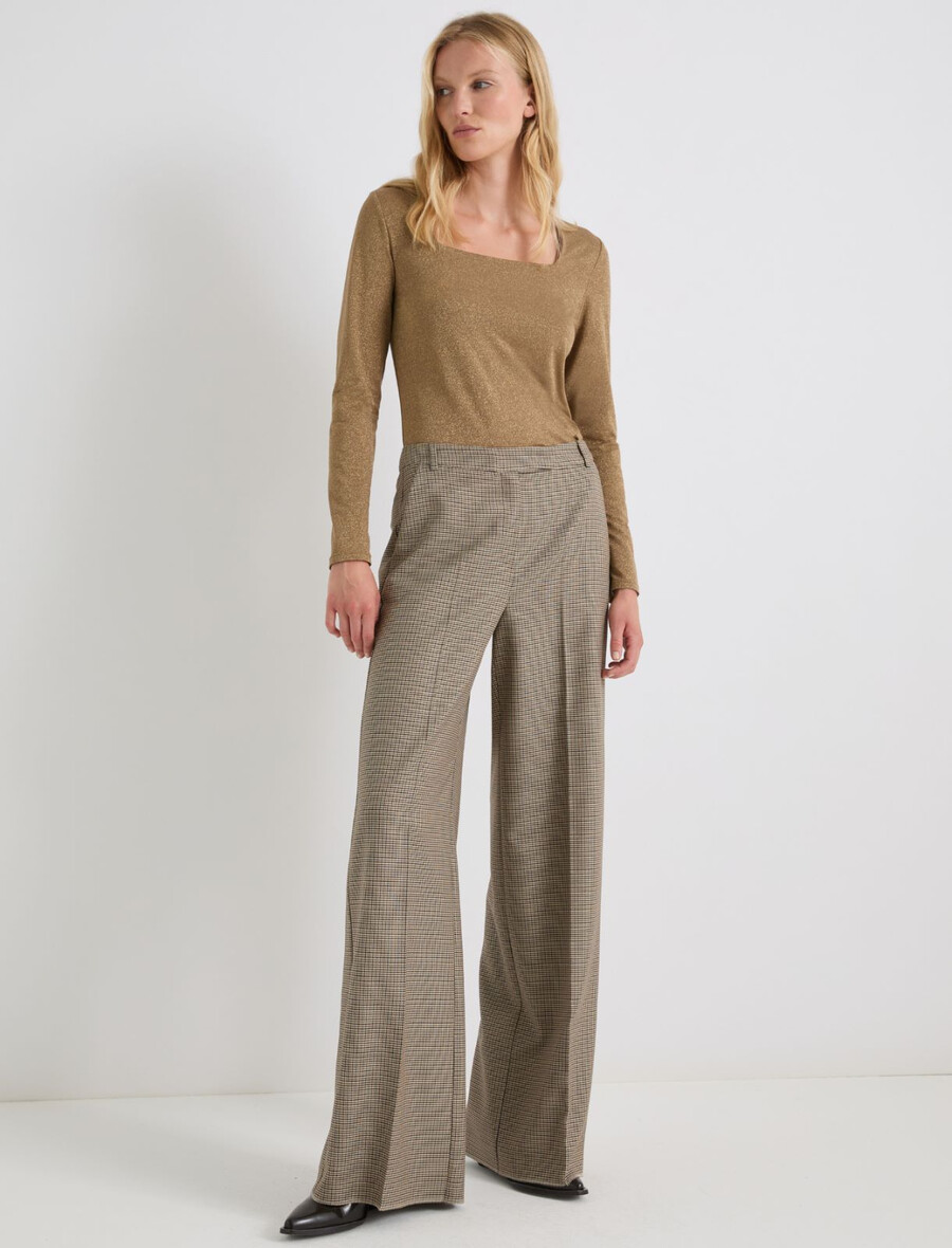 weit geschnittene hose mit lurex-verzierung - natur