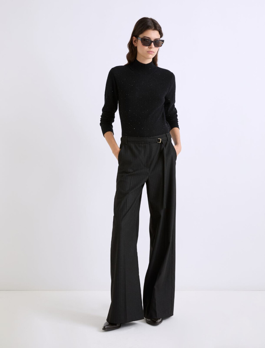 flanellhose mit weitem bein - schwarz