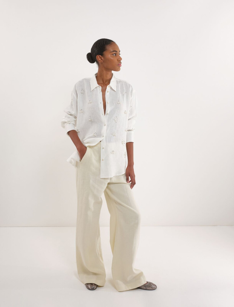 leinen- und baumwollhose - creme