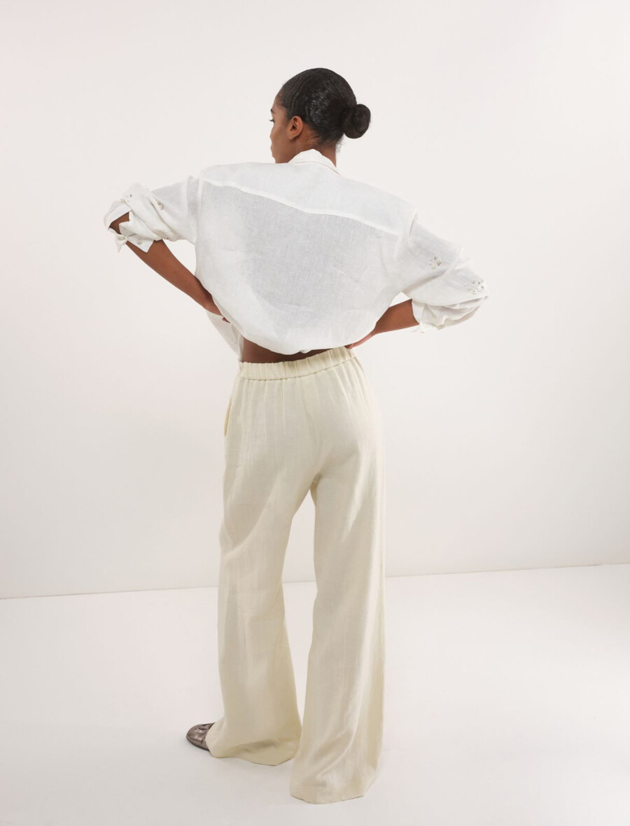 leinen- und baumwollhose - creme